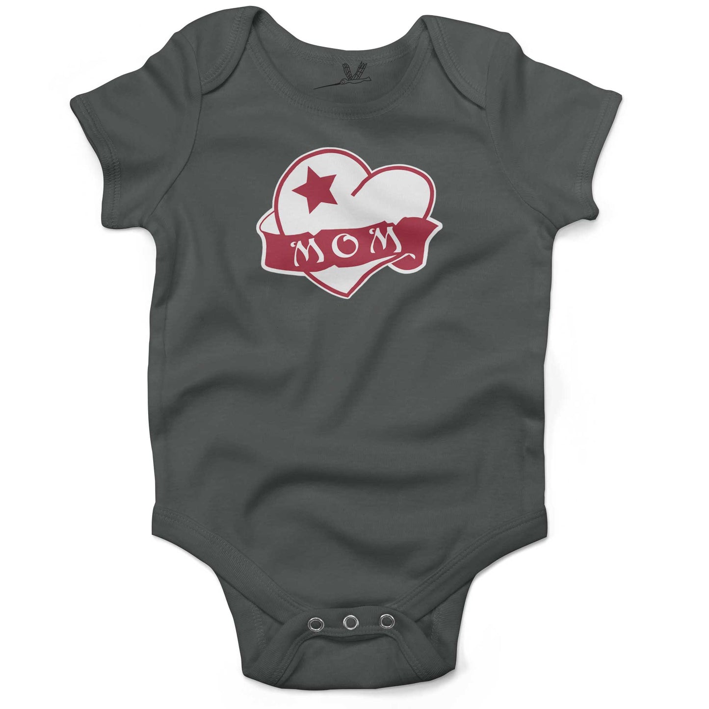 Mom Tattoo Heart Infant Bodysuit or Raglan Tee-Organic Asphalt-3-6 months