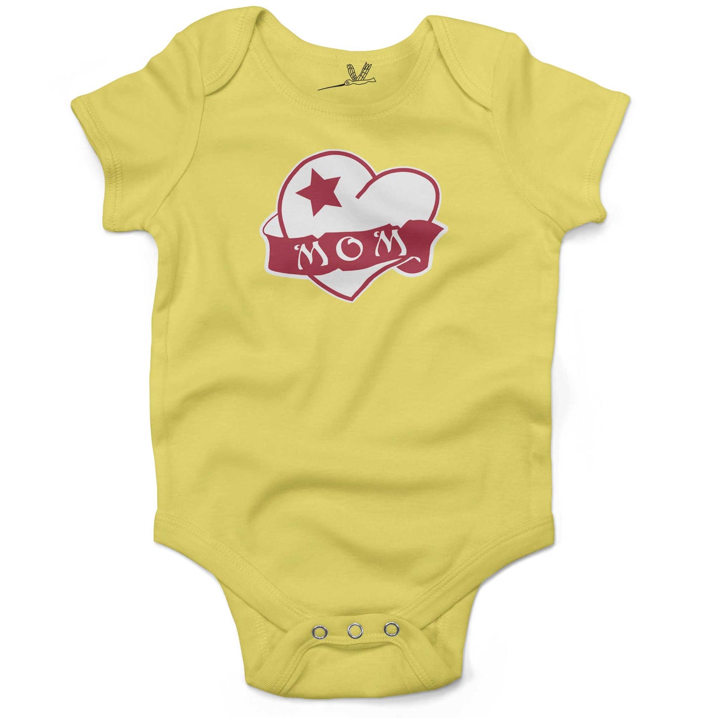 Mom Tattoo Heart Infant Bodysuit or Raglan Tee-Yellow-3-6 months