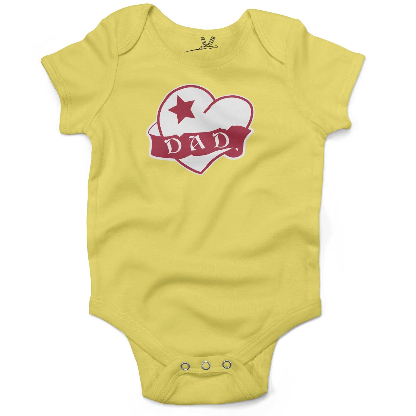 Dad Tattoo Heart Infant Bodysuit or Raglan Tee-Yellow-3-6 months