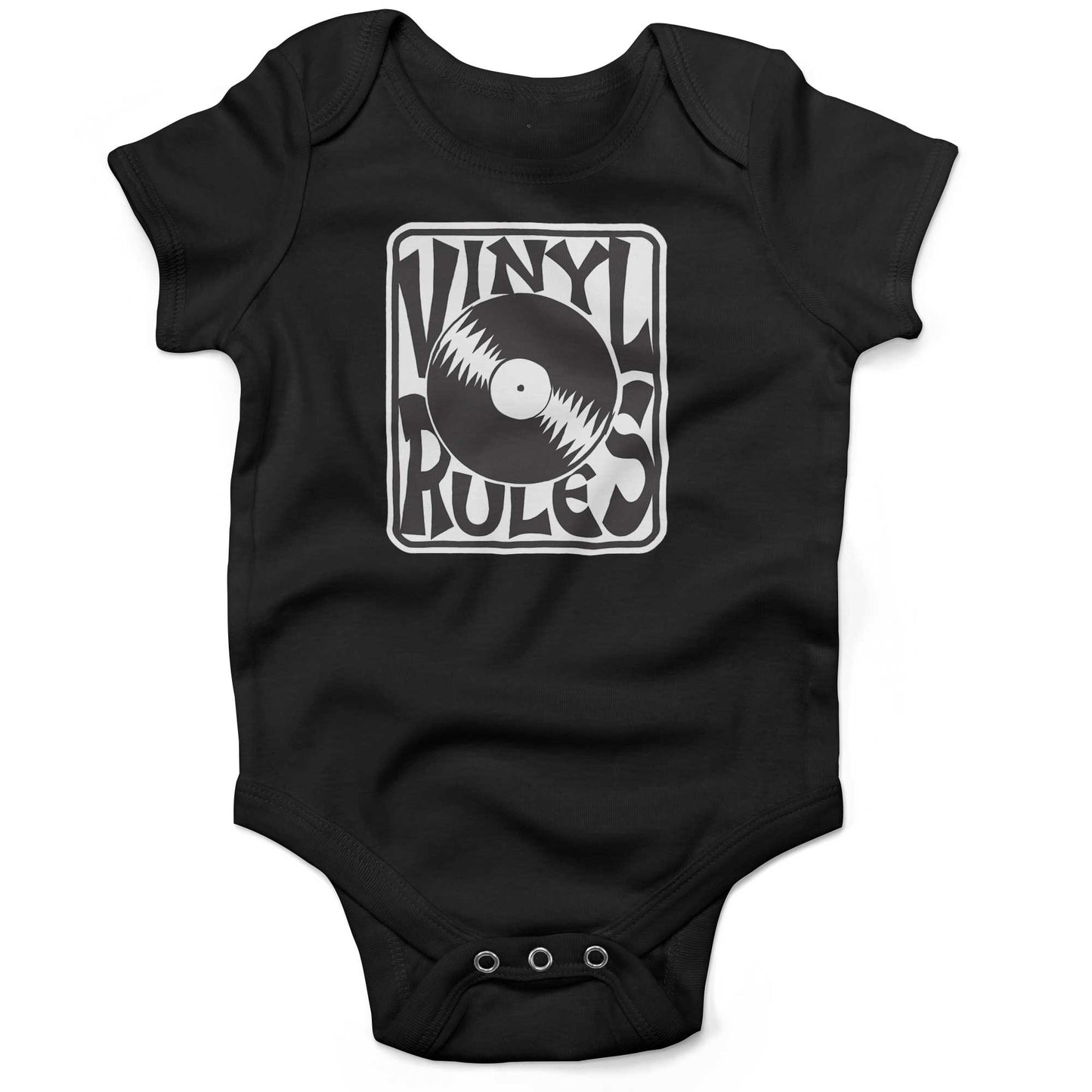 Vinyl Rules Baby One Piece or Raglan Tee-Organic Black-3-6 months