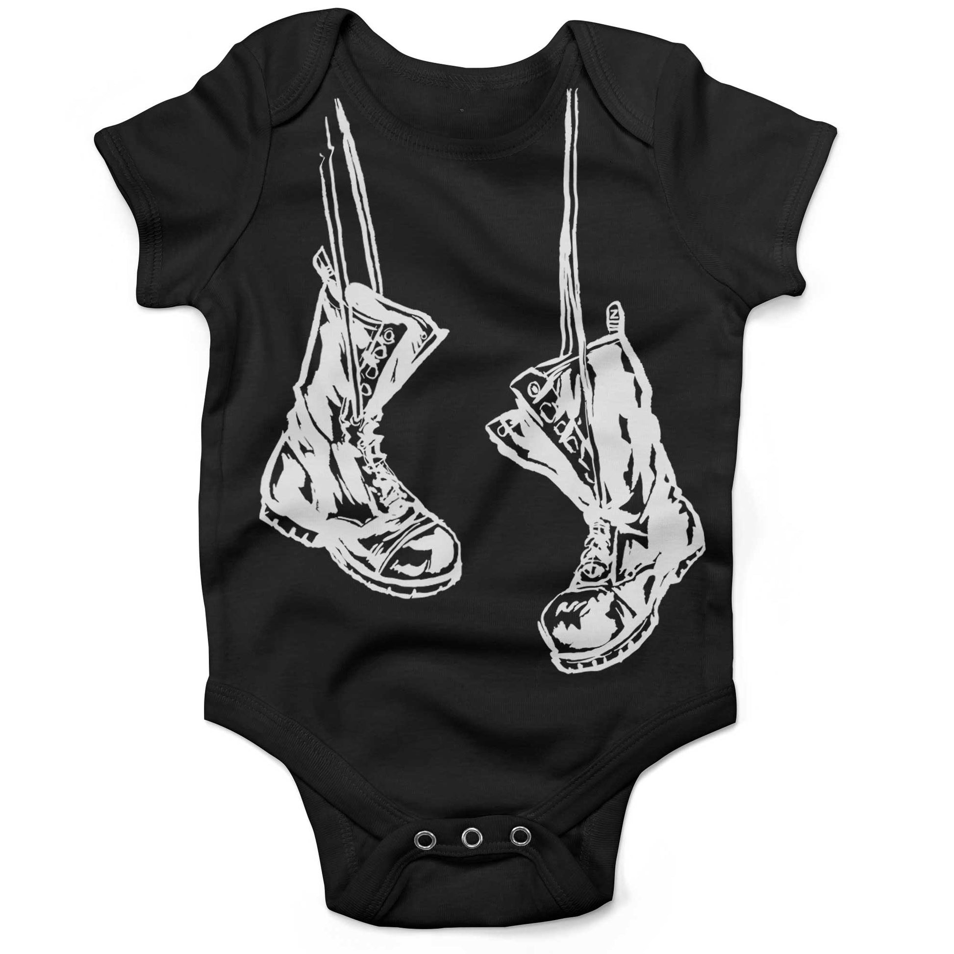 Baby Combat Boots Infant Bodysuit or Raglan Tee-Organic Black-3-6 months