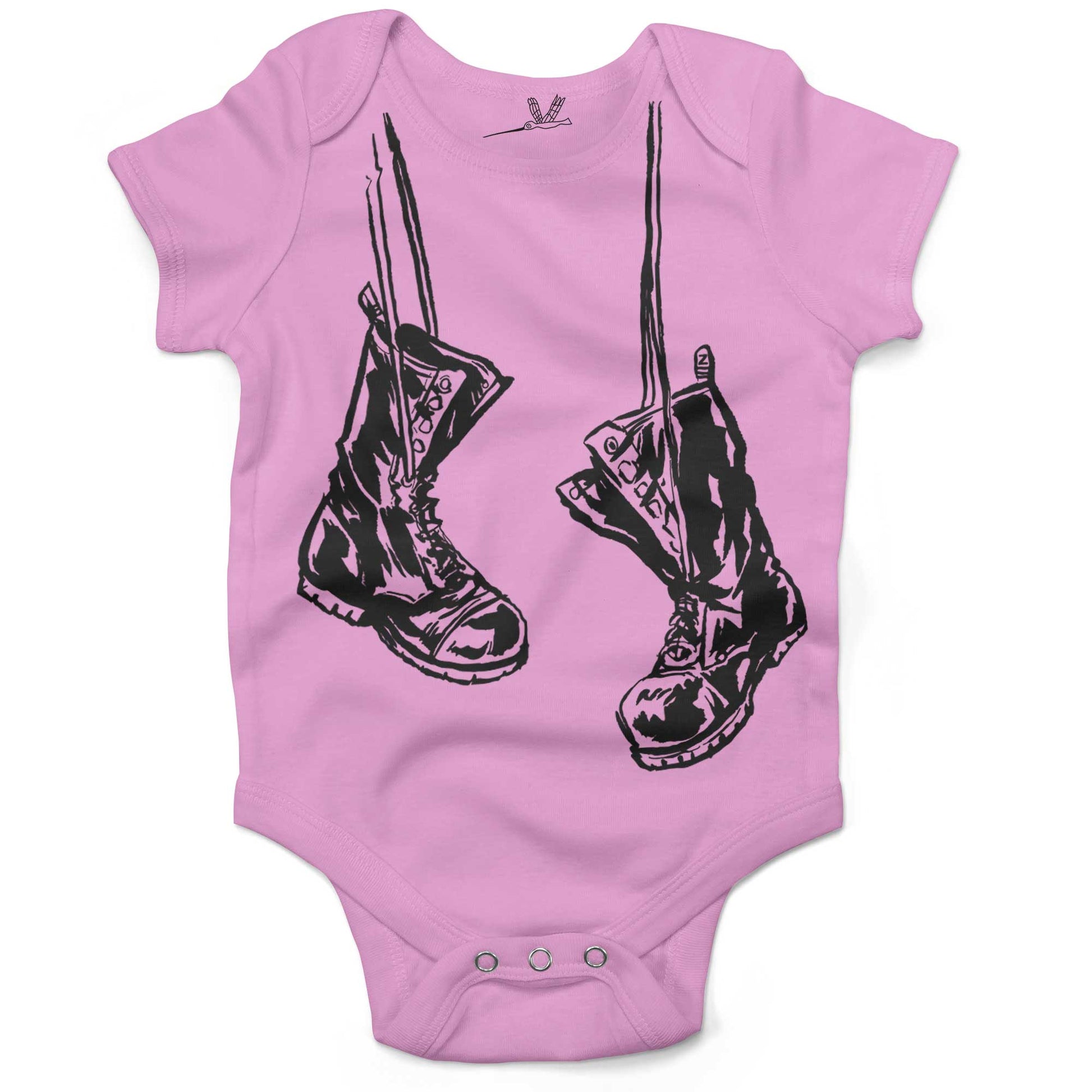Baby Combat Boots Infant Bodysuit or Raglan Tee-Organic Pink-3-6 months