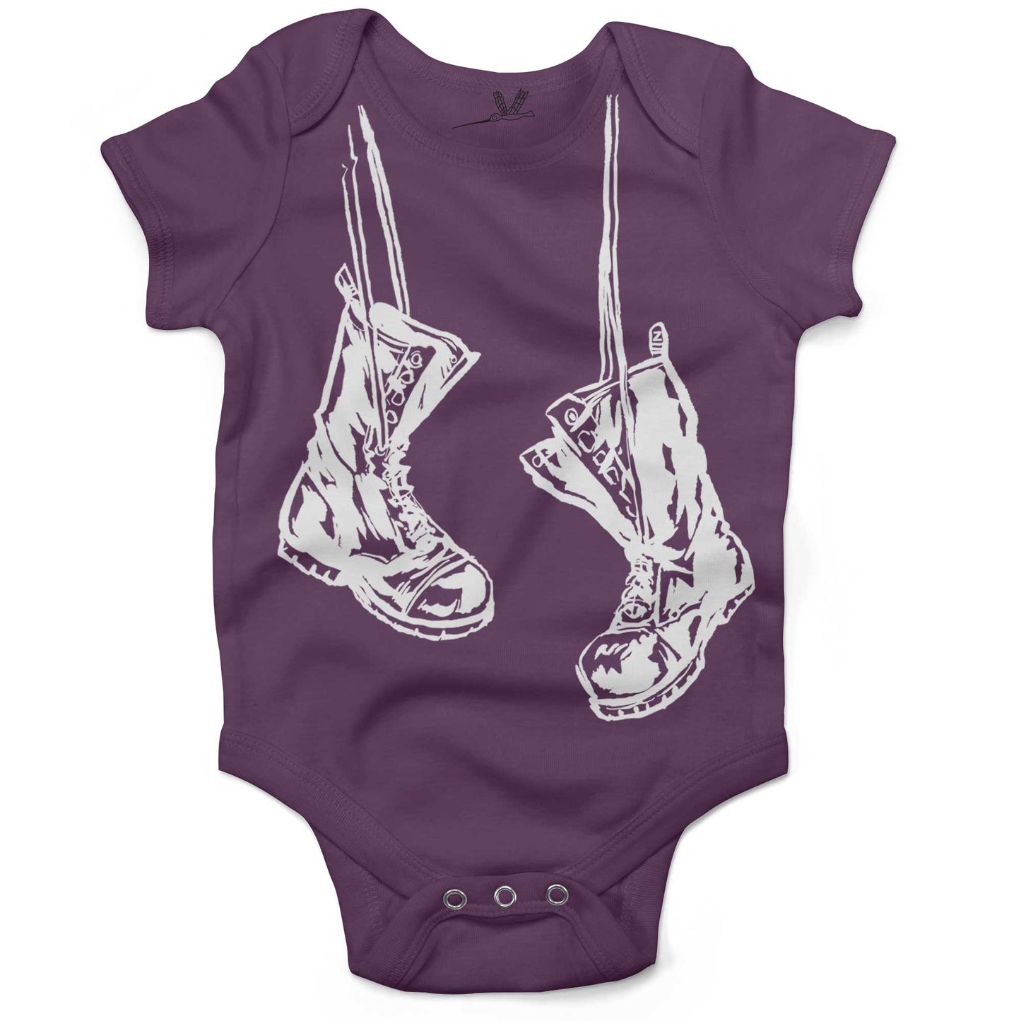 Baby Combat Boots Infant Bodysuit or Raglan Tee-Organic Purple-3-6 months