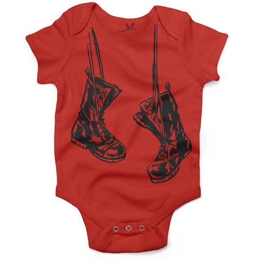 Baby Combat Boots Infant Bodysuit or Raglan Tee-Organic Red-3-6 months