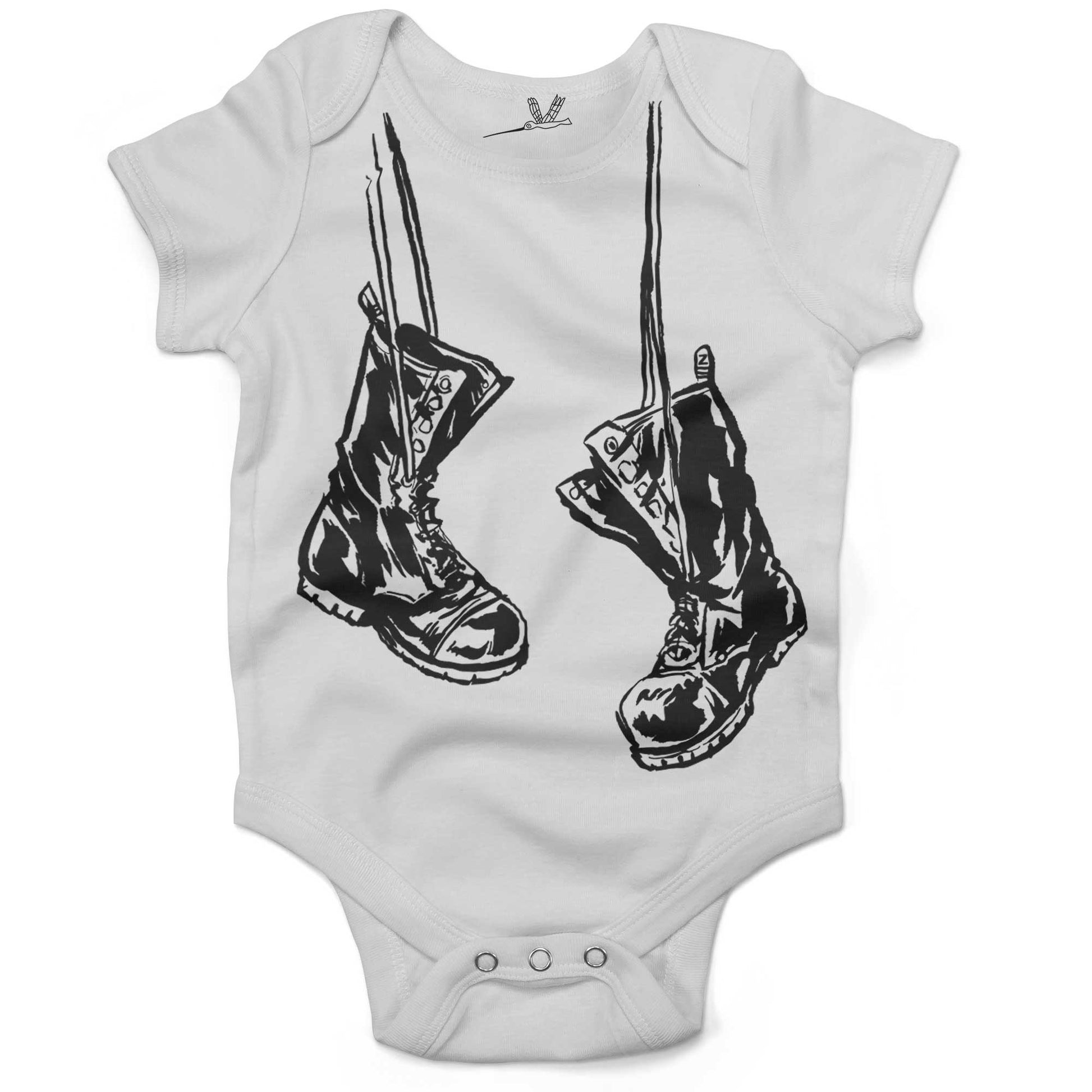 Baby Combat Boots Infant Bodysuit or Raglan Tee-White-3-6 months