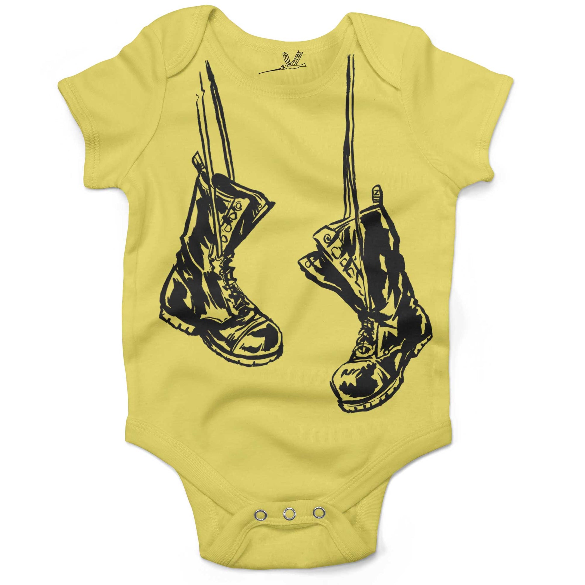 Baby Combat Boots Infant Bodysuit or Raglan Tee-Yellow-3-6 months