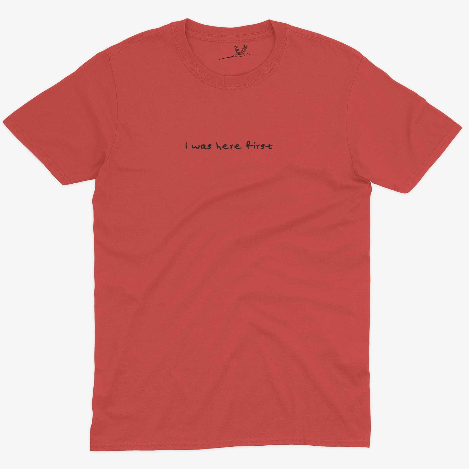 I Was Here First Unisex Cotton T-shirt-Red-Unisex
