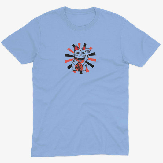 Japanese Lucky Cat Unisex Or Women's Cotton T-shirt-Baby Blue-Unisex