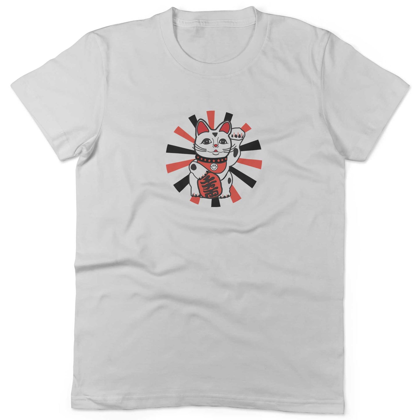 Japanese Lucky Cat Unisex Or Women's Cotton T-shirt-White-Woman