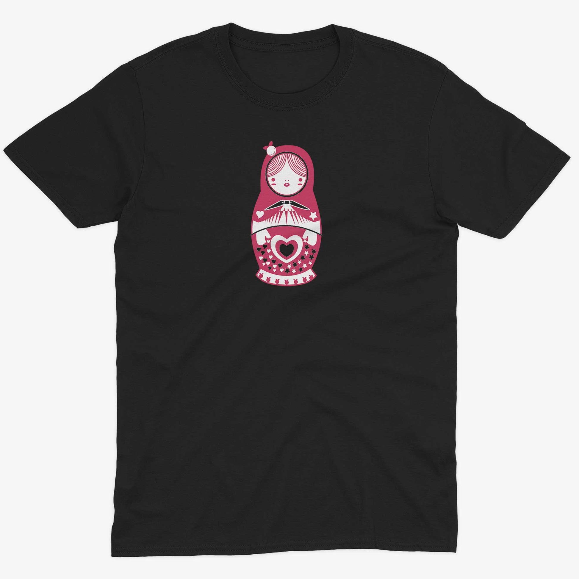 Russian Doll Unisex Or Women's Cotton T-shirt-Black-Unisex