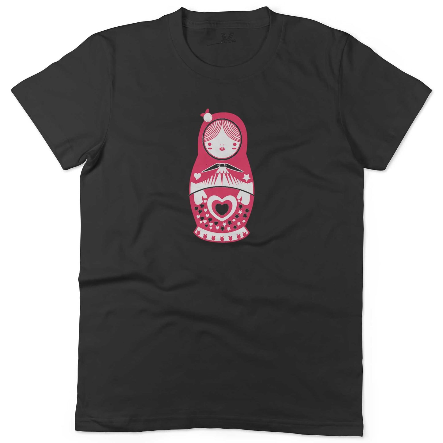 Russian Doll Unisex Or Women's Cotton T-shirt-Black-Woman