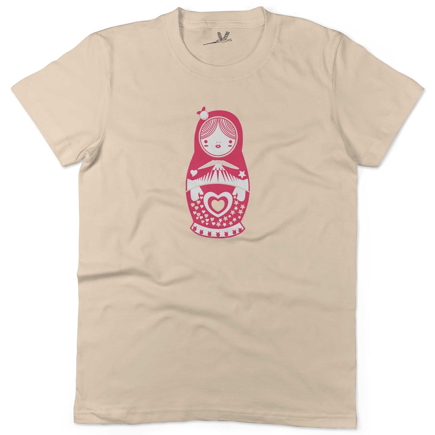 Russian Doll Unisex Or Women's Cotton T-shirt-Organic Natural-Woman