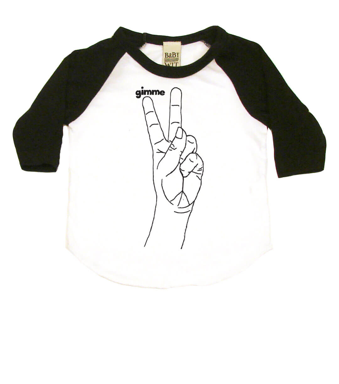 Peace Hand Symbol Infant Bodysuit or Raglan Tee-White/Black-3-6 months