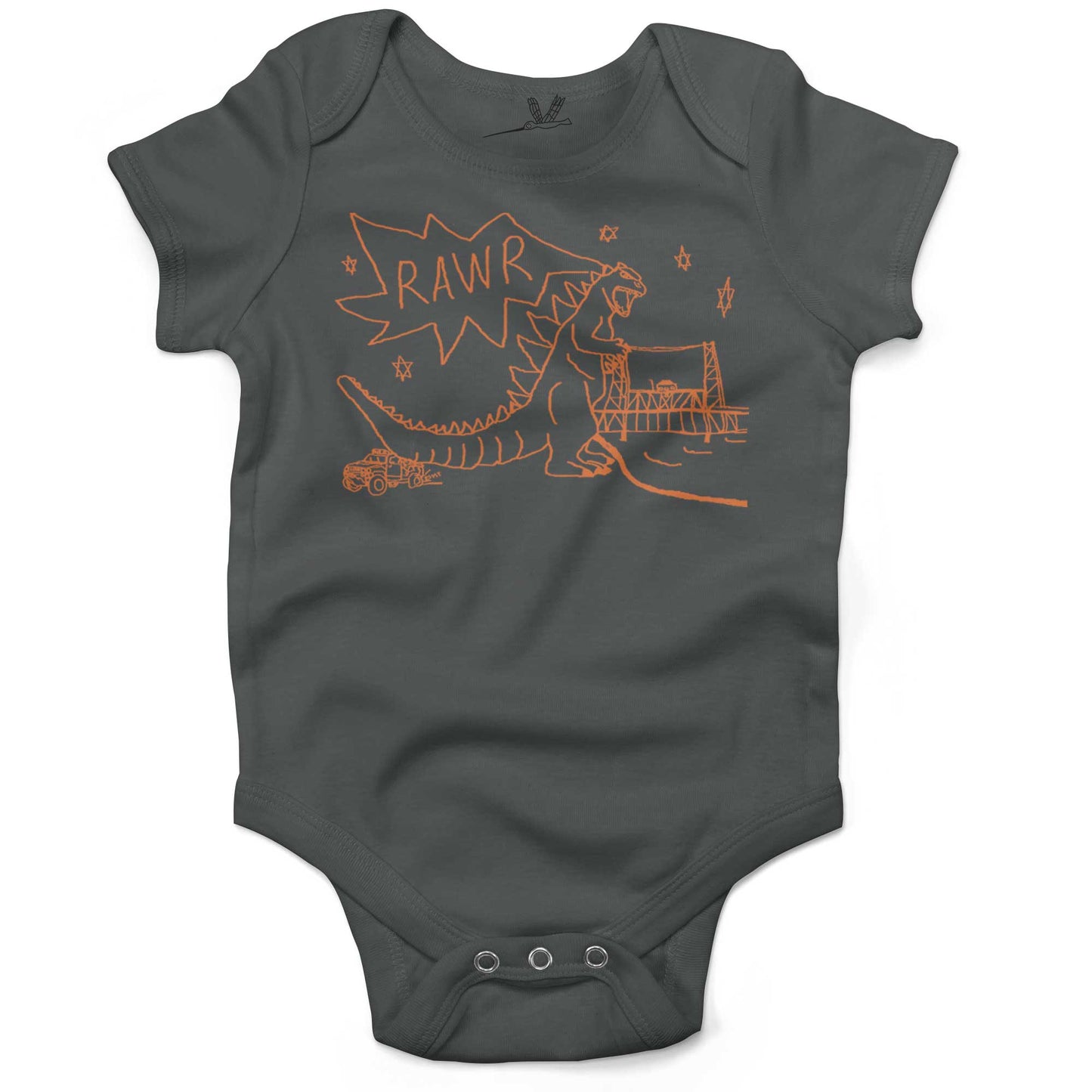 RAWR Dinosaur Infant Bodysuit or Raglan Tee-Organic Asphalt-3-6 months