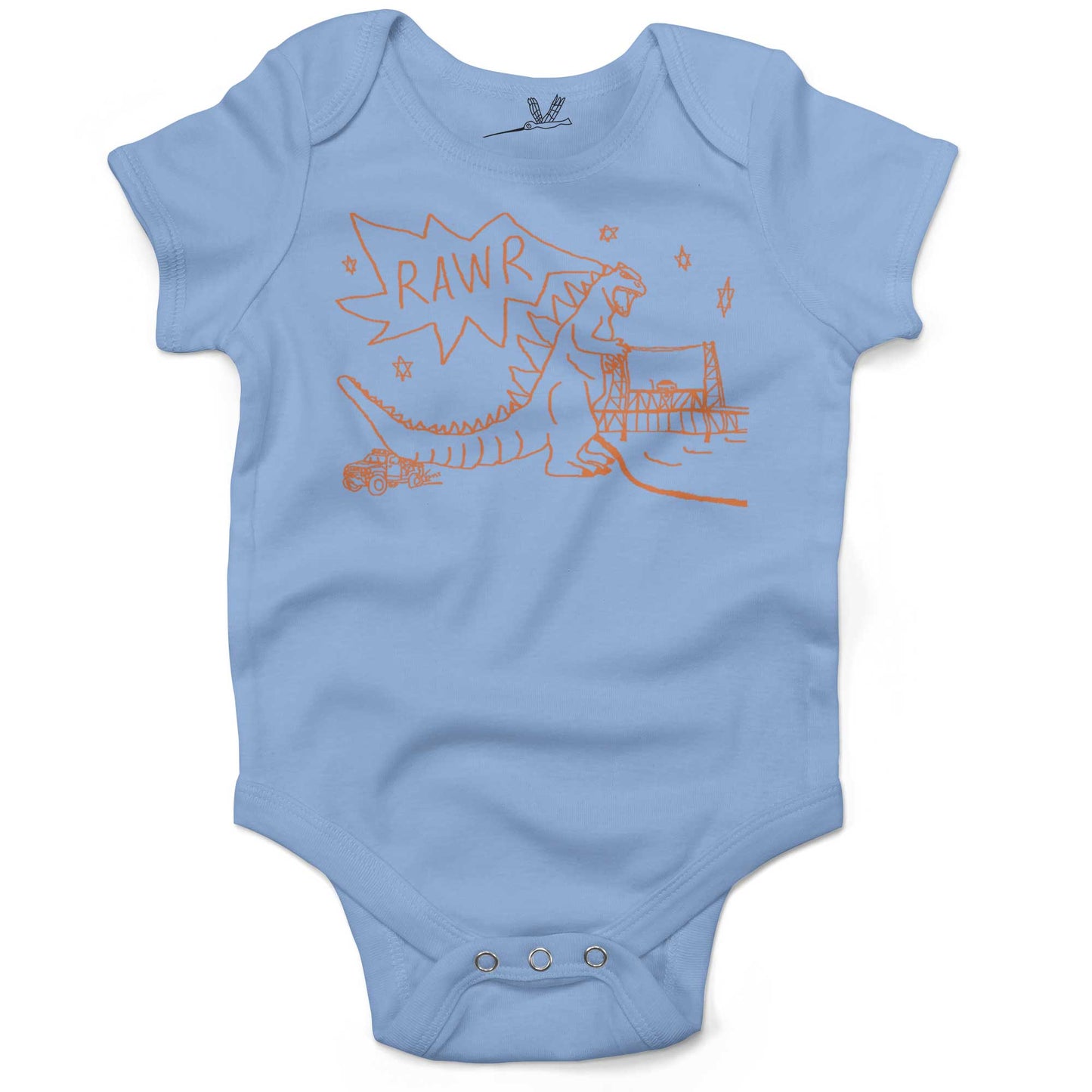 RAWR Dinosaur Infant Bodysuit or Raglan Tee-Organic Baby Blue-3-6 months