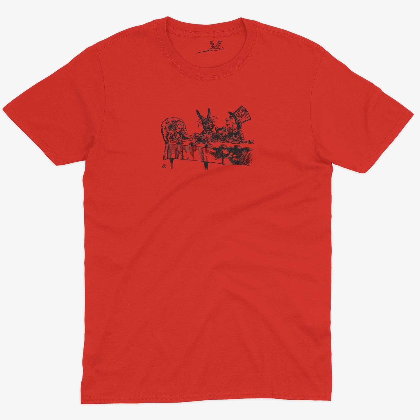 Alice In Wonderland Tea Party Unisex Or Women's Cotton T-shirt-Red-Unisex
