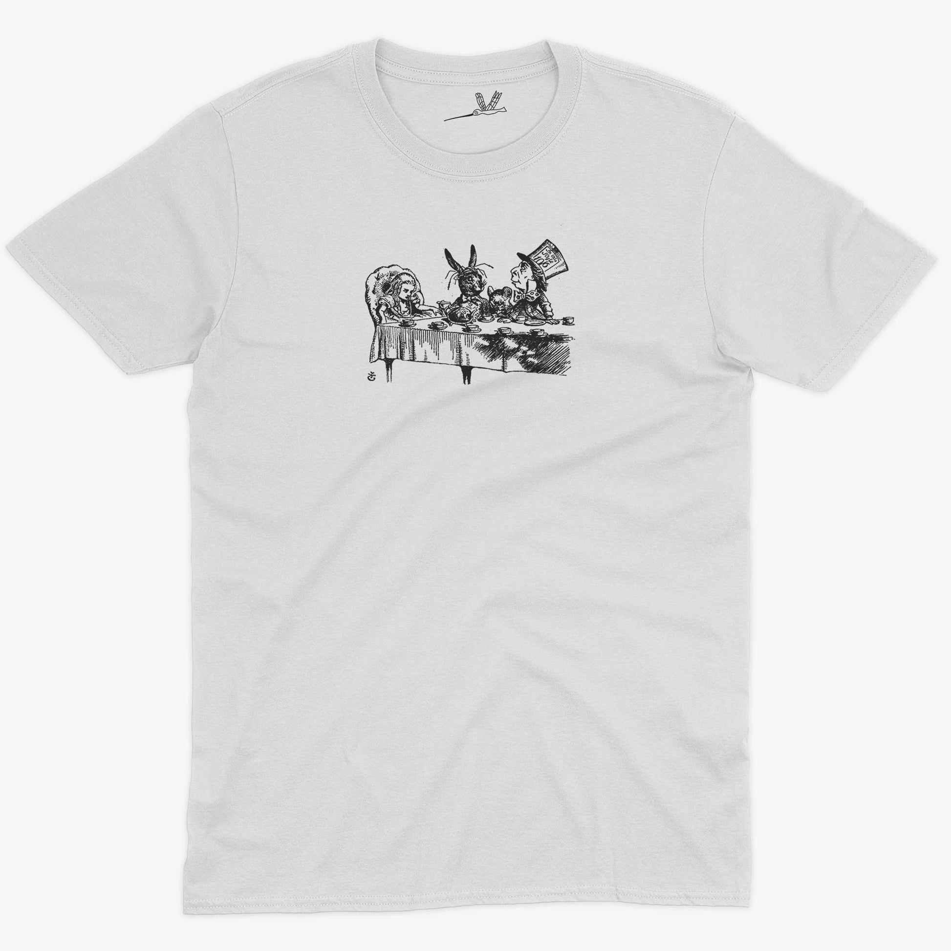 Alice In Wonderland Tea Party Unisex Or Women's Cotton T-shirt-White-Unisex