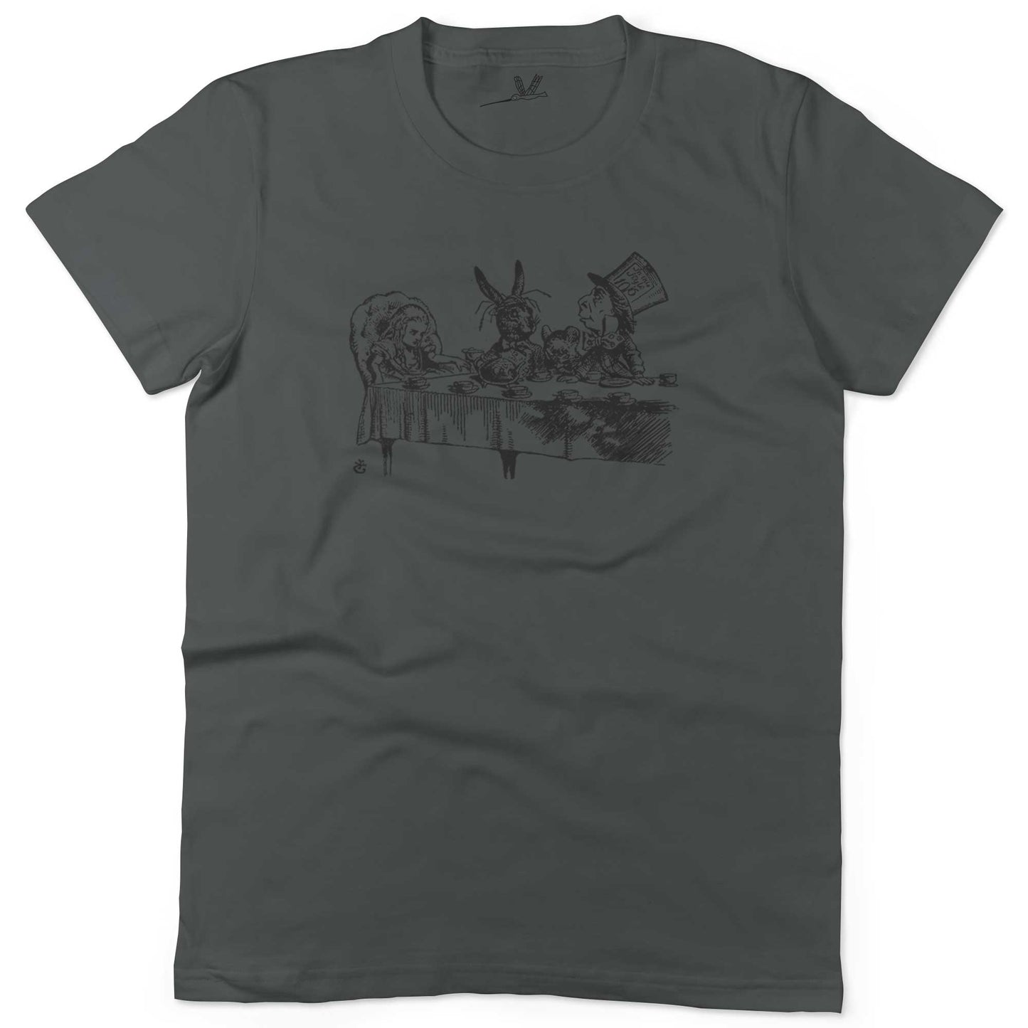 Alice In Wonderland Tea Party Unisex Or Women's Cotton T-shirt-Asphalt-Woman
