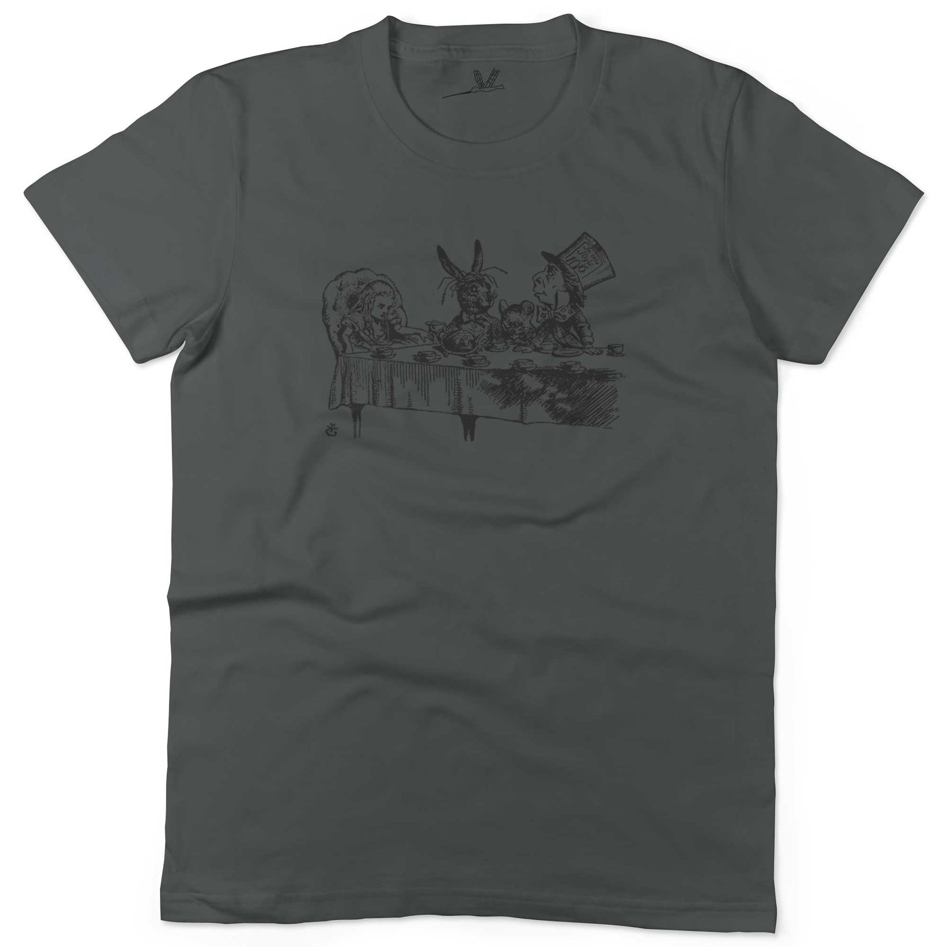 Alice In Wonderland Tea Party Unisex Or Women's Cotton T-shirt-Asphalt-Woman