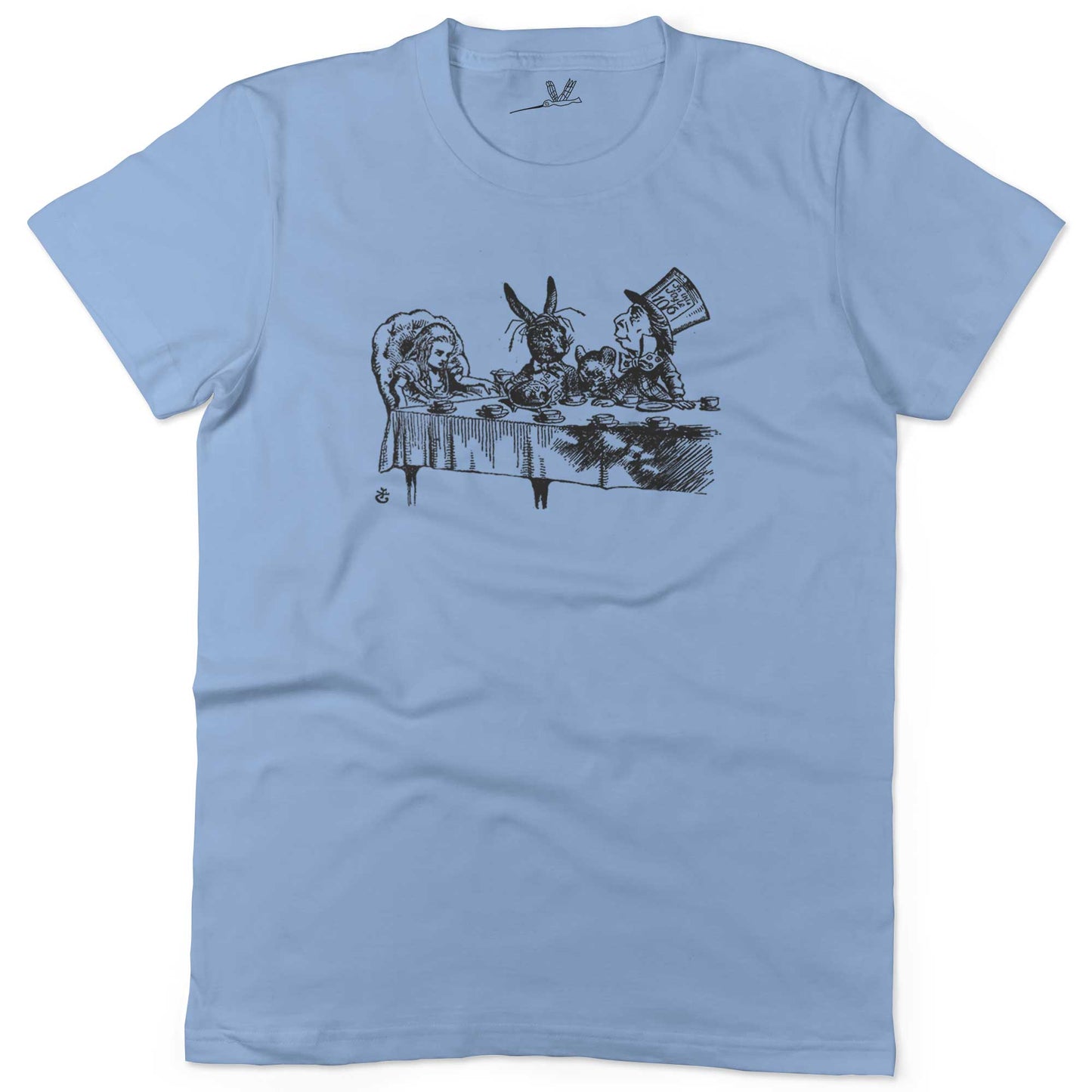Alice In Wonderland Tea Party Unisex Or Women's Cotton T-shirt-Baby Blue-Woman