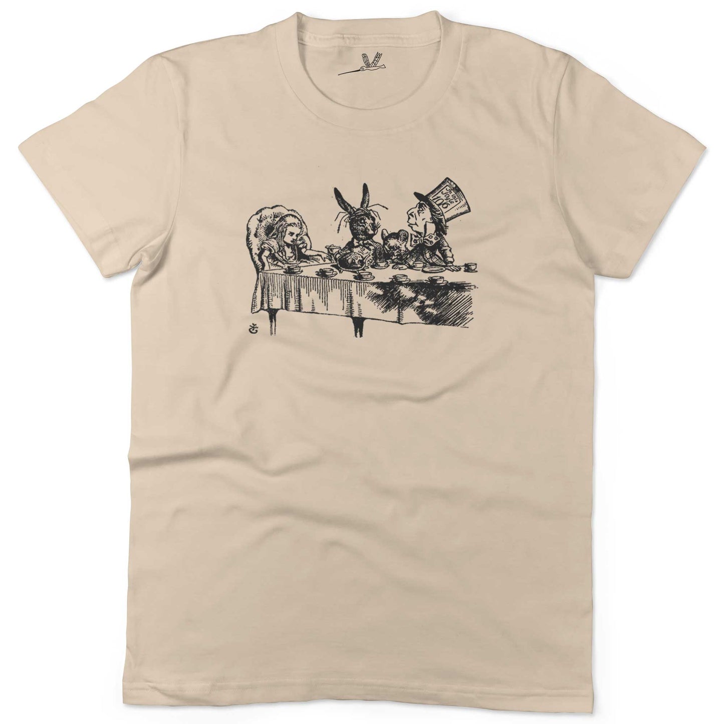 Alice In Wonderland Tea Party Unisex Or Women's Cotton T-shirt-Organic Natural-Woman
