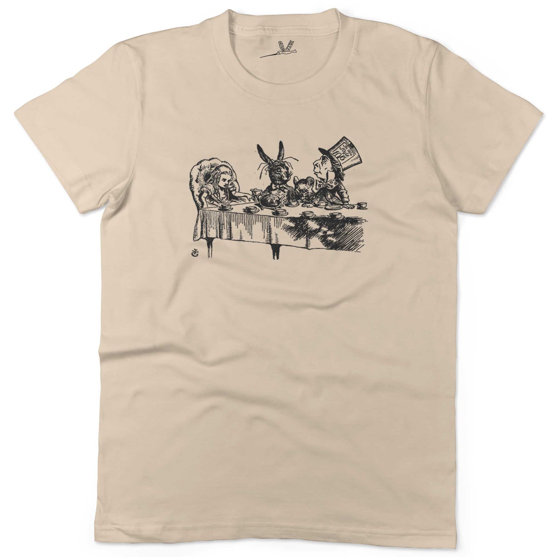 Alice In Wonderland Tea Party Unisex Or Women's Cotton T-shirt-Organic Natural-Woman