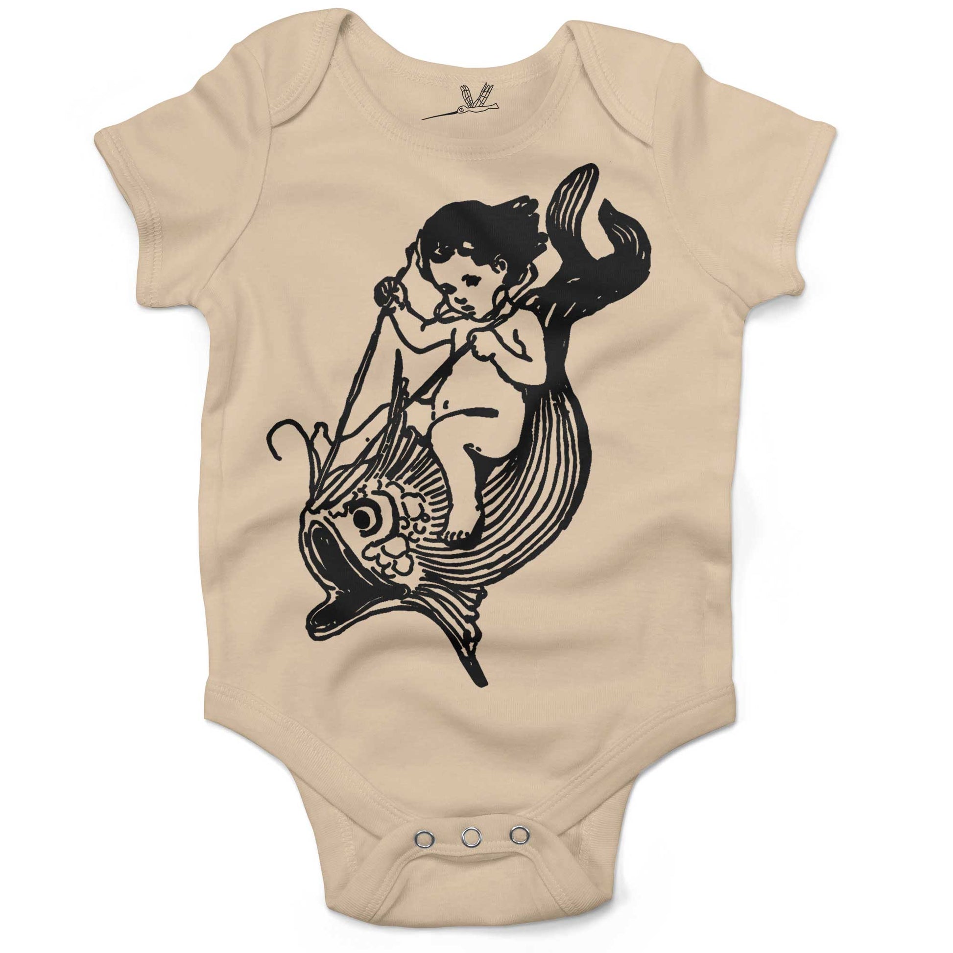 Water Baby Riding A Giant Fish Infant Bodysuit or Raglan Tee-Organic Natural-3-6 months