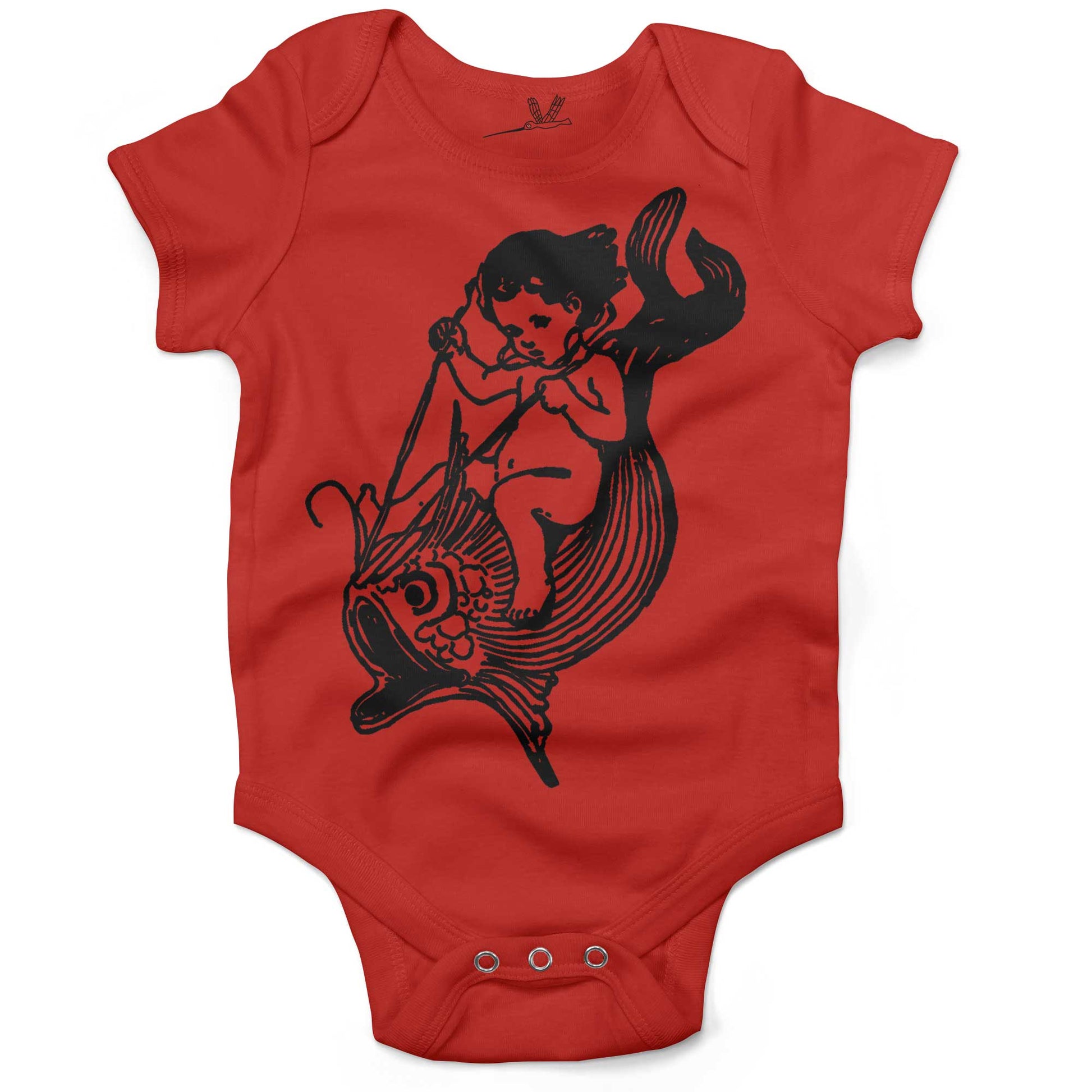 Water Baby Riding A Giant Fish Infant Bodysuit or Raglan Tee-Organic Red-3-6 months