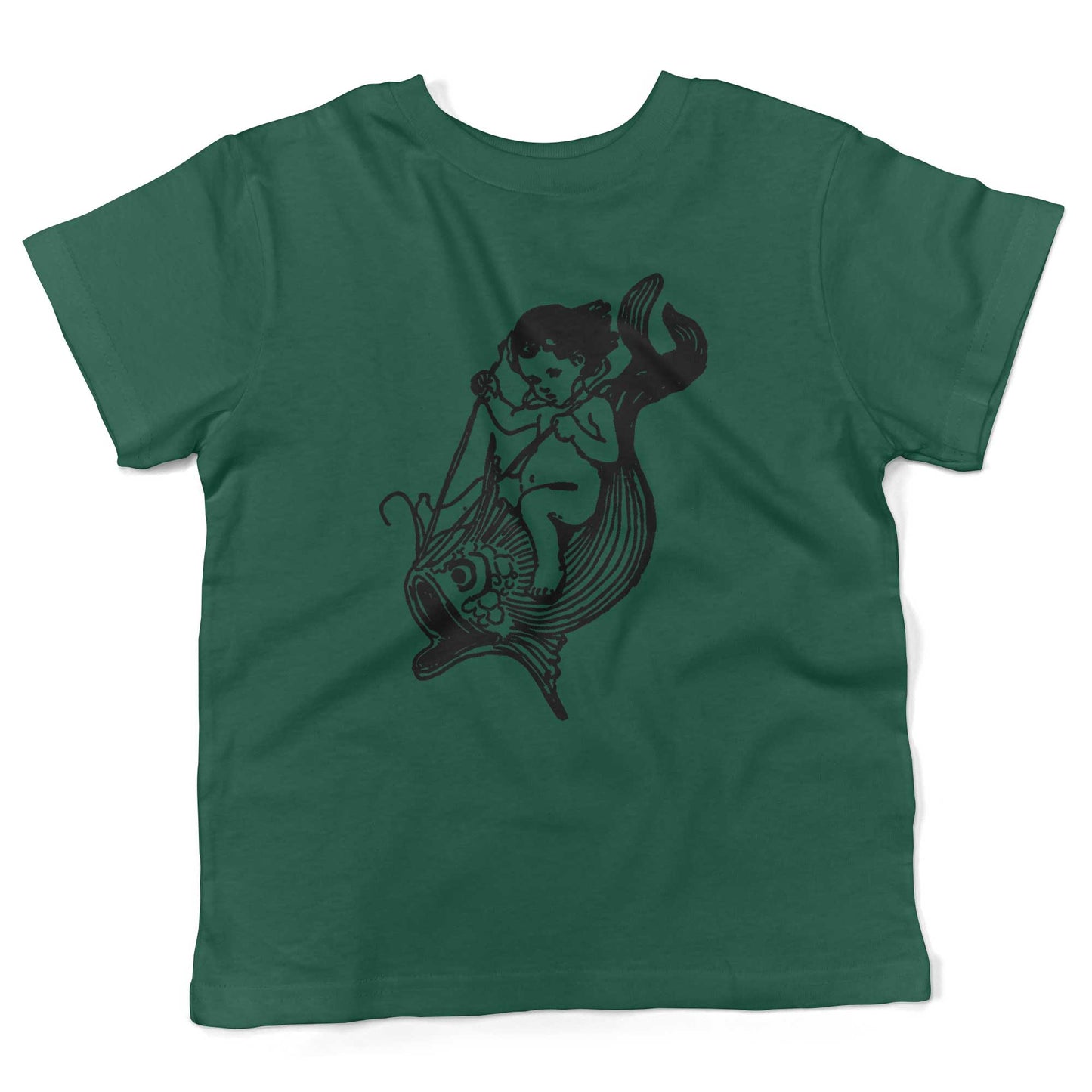 Water Baby Riding A Giant Fish Toddler Shirt-Kelly Green-2T