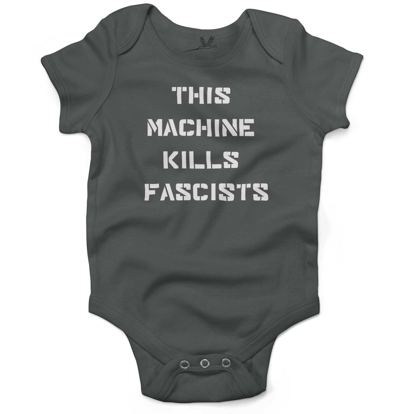 This Machine Kills Fascists Baby One Piece or Raglan Tee-Organic Asphalt-3-6 months