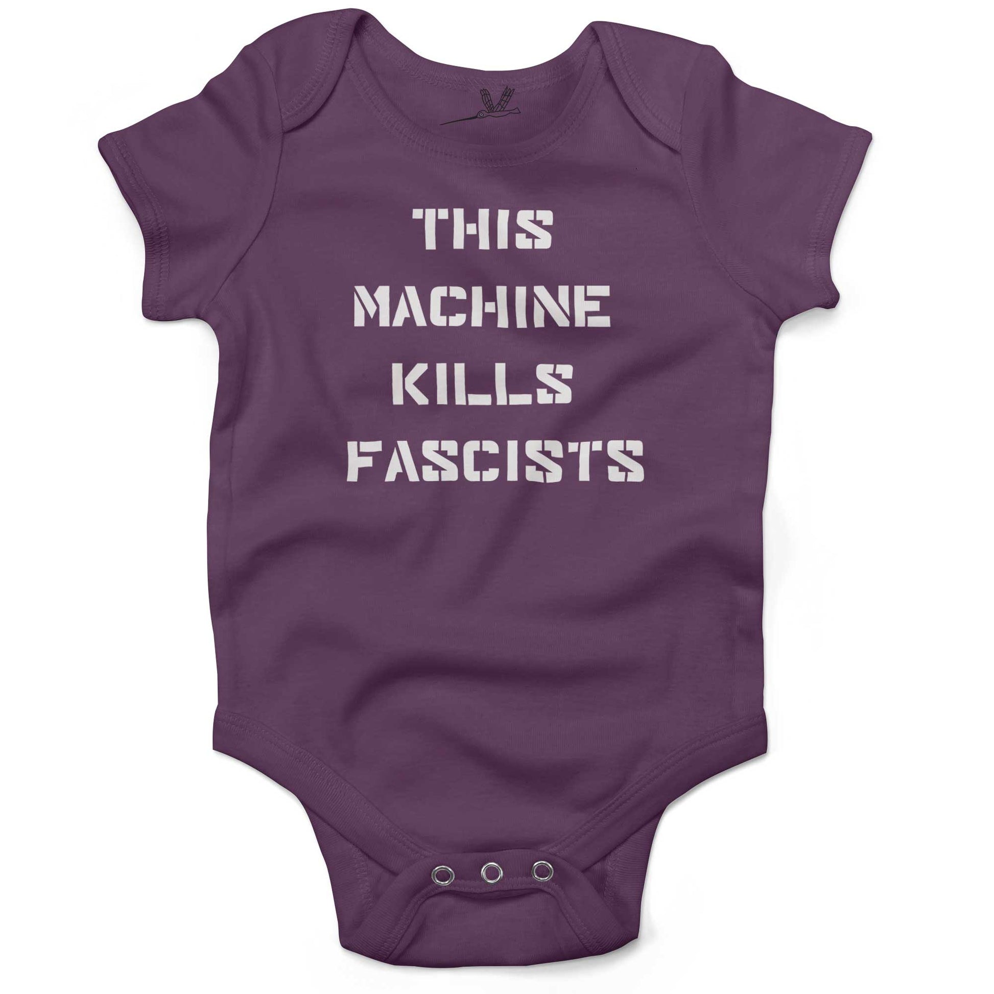 This Machine Kills Fascists Baby One Piece or Raglan Tee-Organic Purple-3-6 months