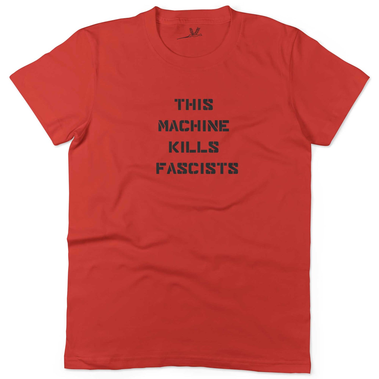 This Machine Kills Fascists Unisex Or Women's Cotton T-shirt-Red-Woman