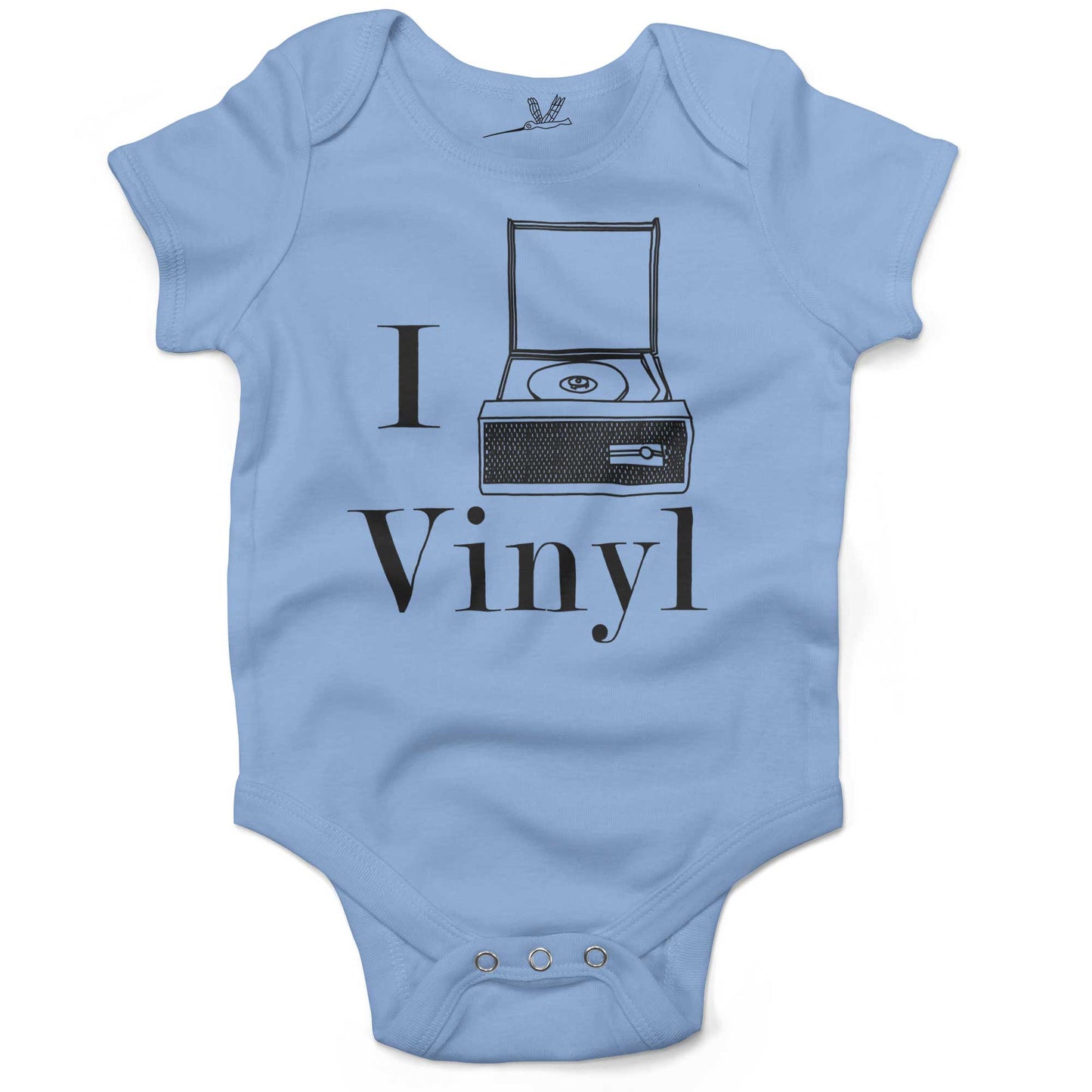 I Play Vinyl Baby One Piece or Raglan Tee-Organic Baby Blue-3-6 months