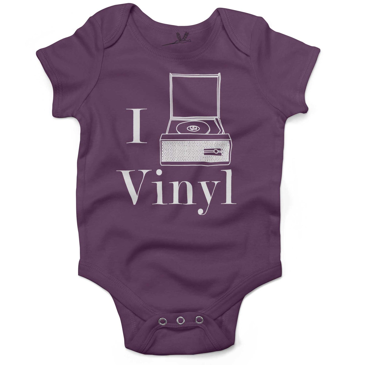 I Play Vinyl Baby One Piece or Raglan Tee-Organic Purple-3-6 months