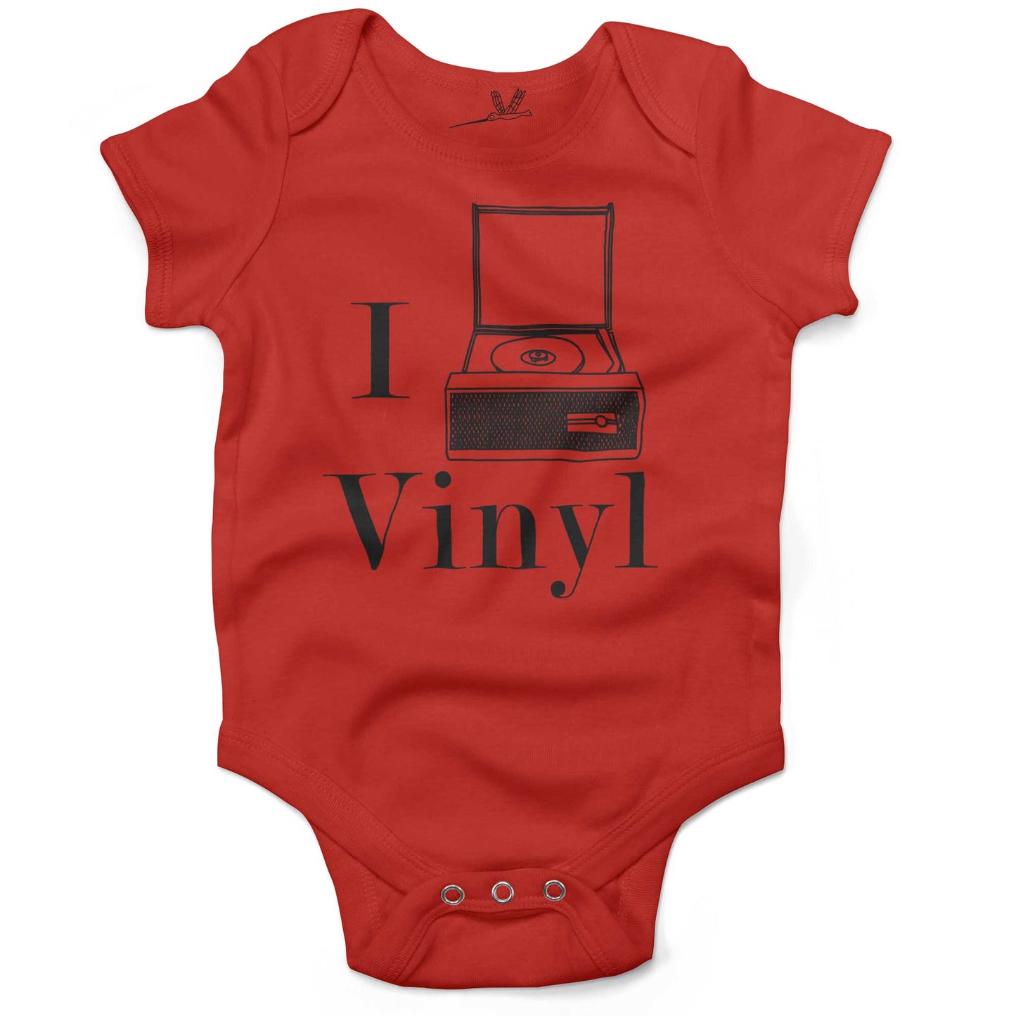 I Play Vinyl Baby One Piece or Raglan Tee-Organic Red-3-6 months