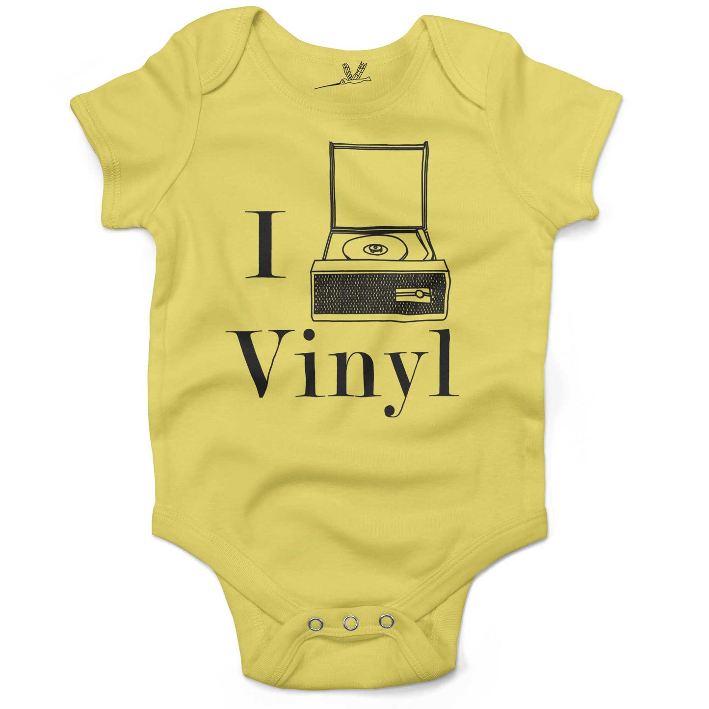 I Play Vinyl Baby One Piece or Raglan Tee-Yellow-3-6 months