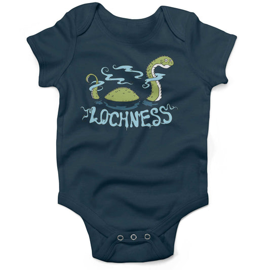 Loch Ness Monster Infant Bodysuit or Raglan Baby Tee-Organic Pacific Blue-3-6 months