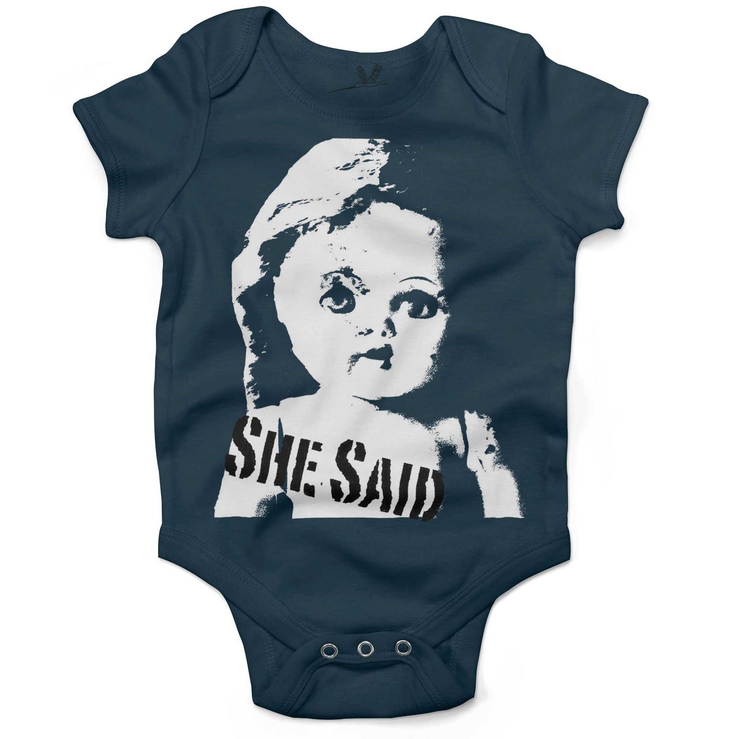She Said Vintage Doll Head Infant Bodysuit or Raglan Baby Tee-Organic Pacific Blue-3-6 months