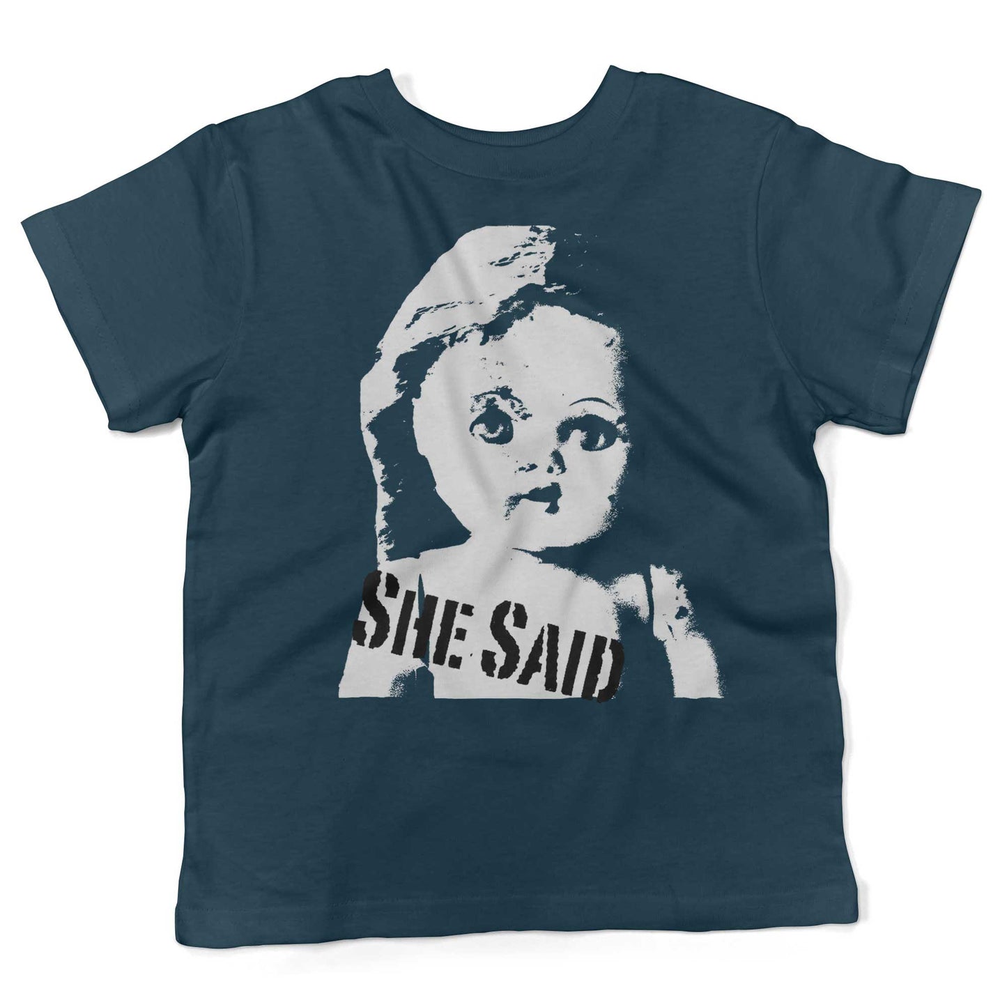 She Said Vintage Doll Head Toddler Shirt-Organic Pacific Blue-2T