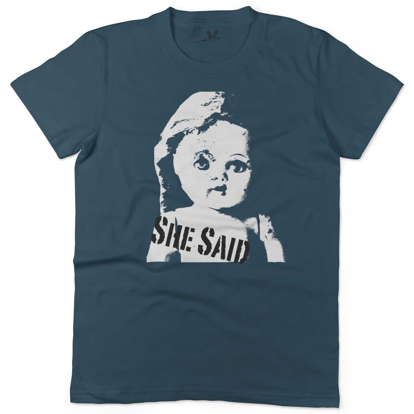 She Said Vintage Doll Head Unisex Or Women's Cotton T-shirt-Small-Woman