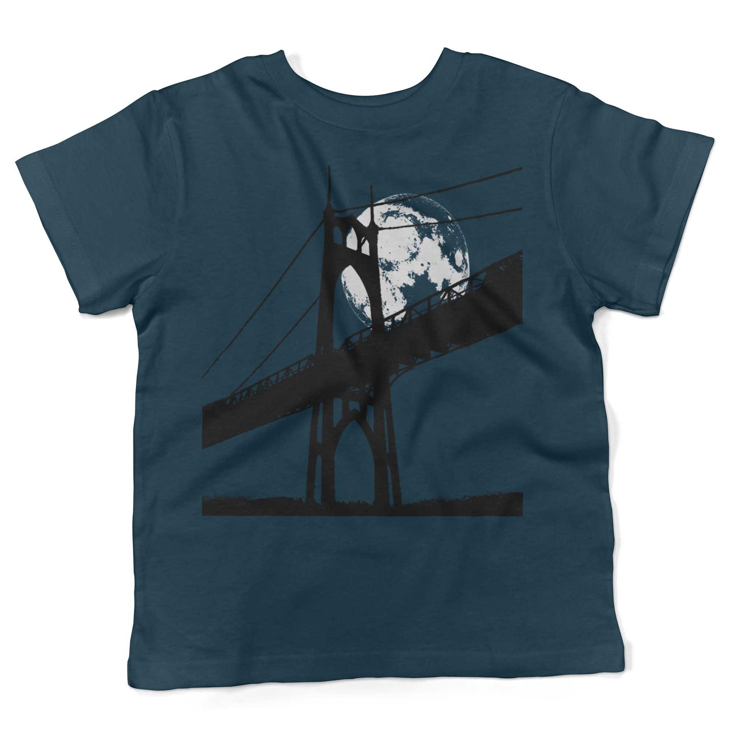 St Johns Bridge Under A Full Moon Toddler Shirt-Organic Pacific Blue-2T