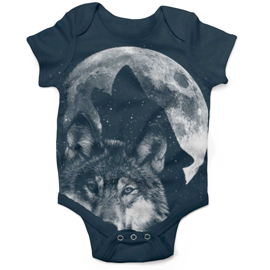 Glow In The Dark Howling Wolf, Full Moon Infant Bodysuit-Organic Pacific Blue-3-6 months