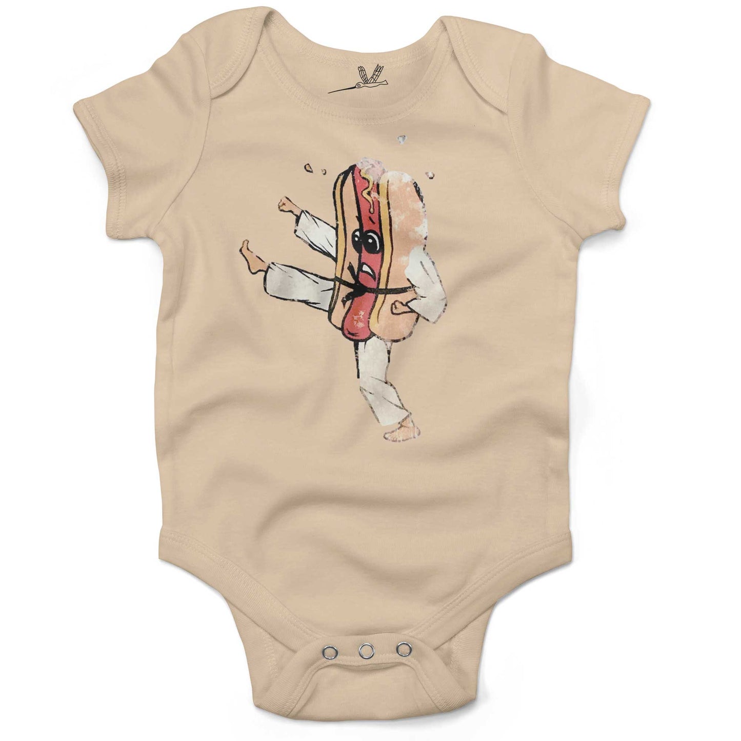 Vintage Hot Dog Baby One Piece or Raglan Tee-Organic Natural-3-6 months