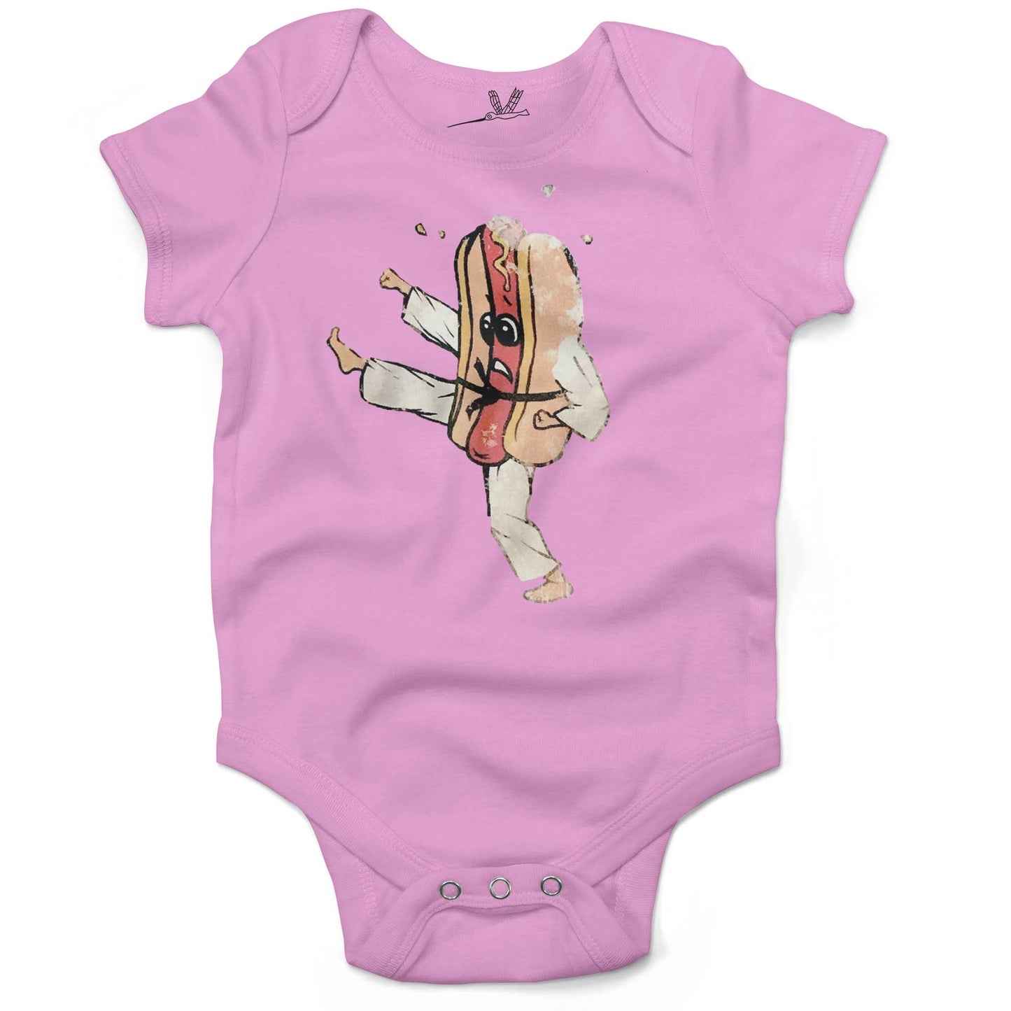 Vintage Hot Dog Baby One Piece or Raglan Tee-Organic Pink-3-6 months