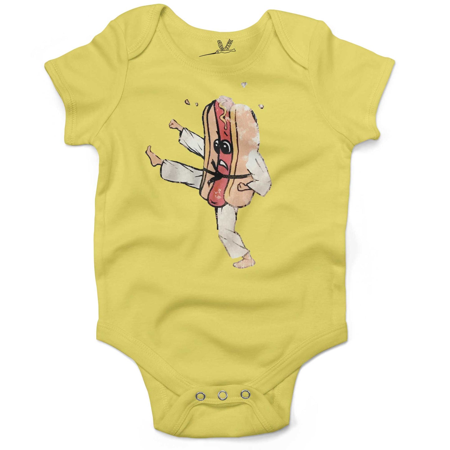 Vintage Hot Dog Baby One Piece or Raglan Tee-Yellow-3-6 months