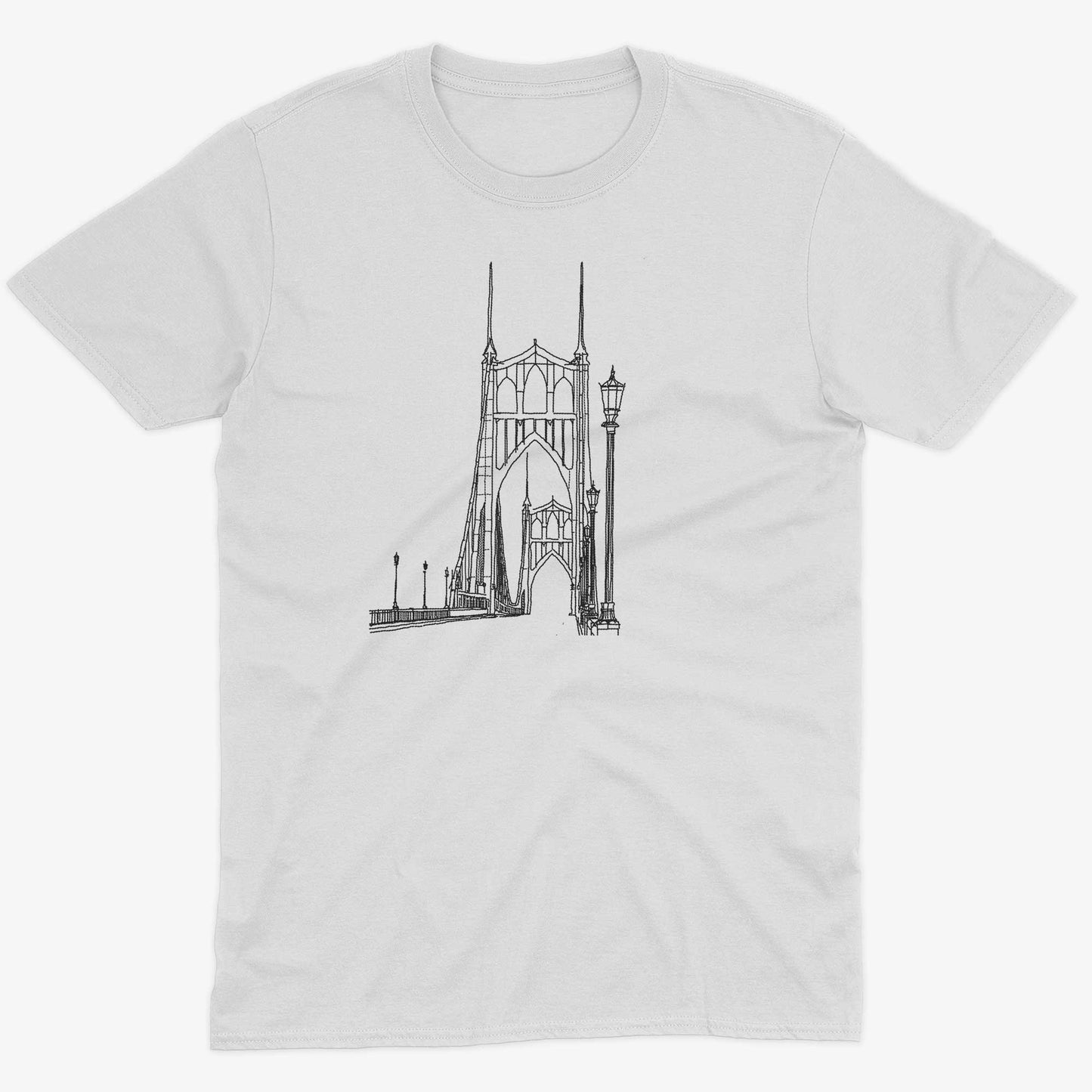 St Johns Bridge Unisex Or Women's Cotton T-shirt-White-Unisex