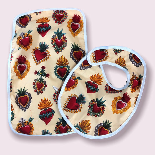 Matching Cotton Bib & Burpee Sets-Sacred Hearts-