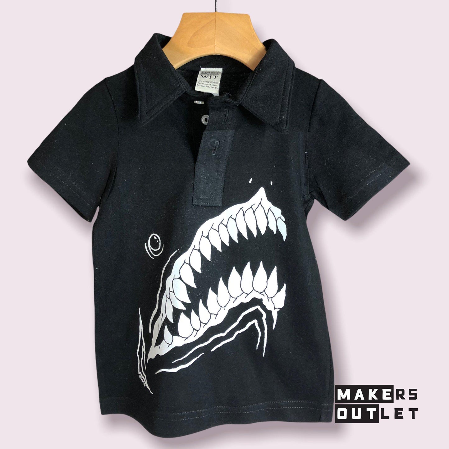 Shark Toddler Polo Shirt Black with White Shark