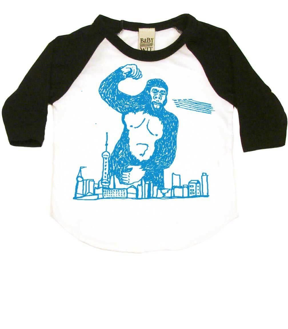 Giant Gorilla Drawing Infant Bodysuit or Raglan Tee-White/Black-3-6 months