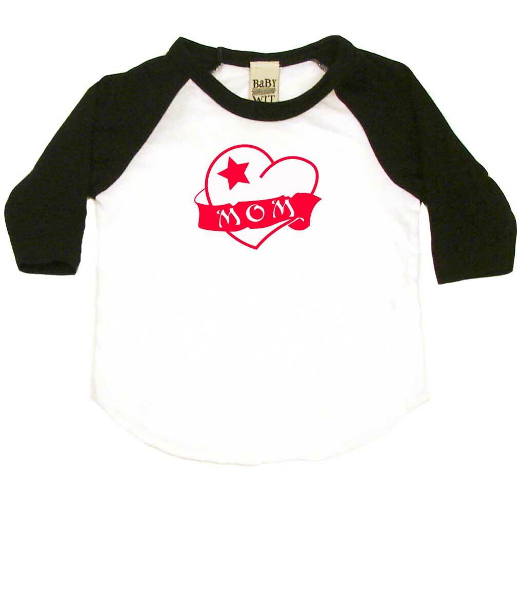 Mom Tattoo Heart Infant Bodysuit or Raglan Tee-White/Black-3-6 months